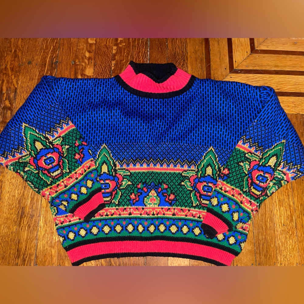 Vintage Retro cropped Michel ornate pattern Metallic geometric sweater 90s y2k
